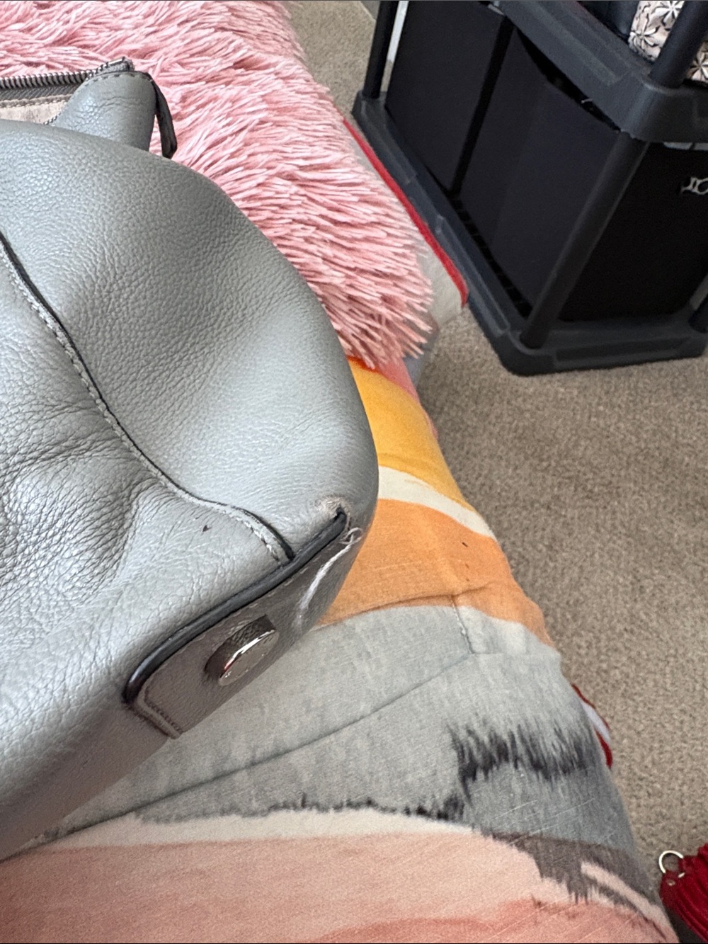 Michael Kors Gray Leather Satchel with Black Handles and Logo Charm - Picture 8 of 11